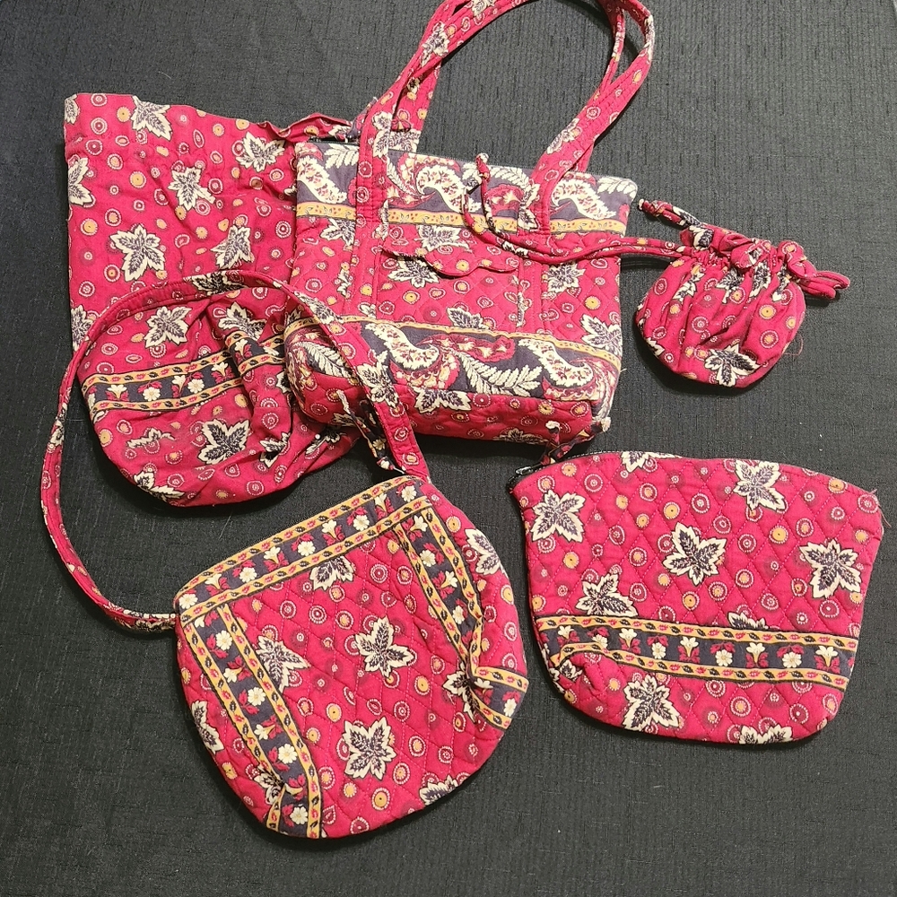 Vintage Retired Vera Bradley  5 piece bag set. Red Coin pattern